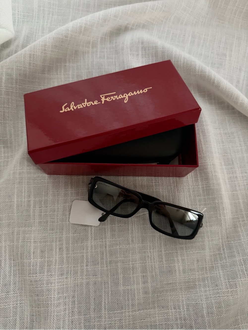 Salvatore Ferragamo Black Rectangular Sunglasses w/ Original Case